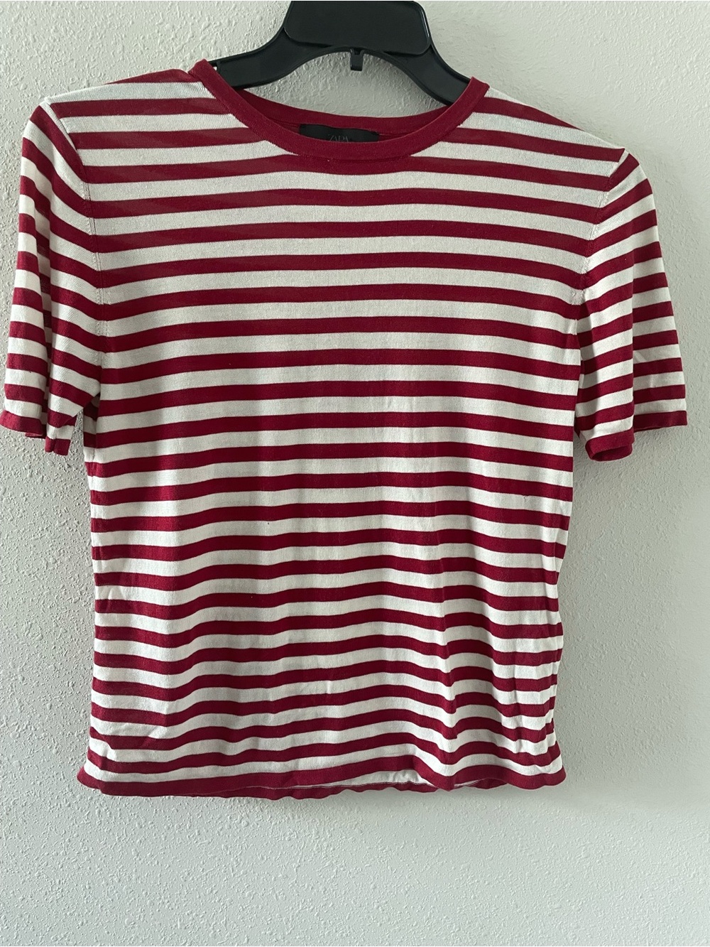 Zara red and White Striped Short-Sleeve Crewneck Tee